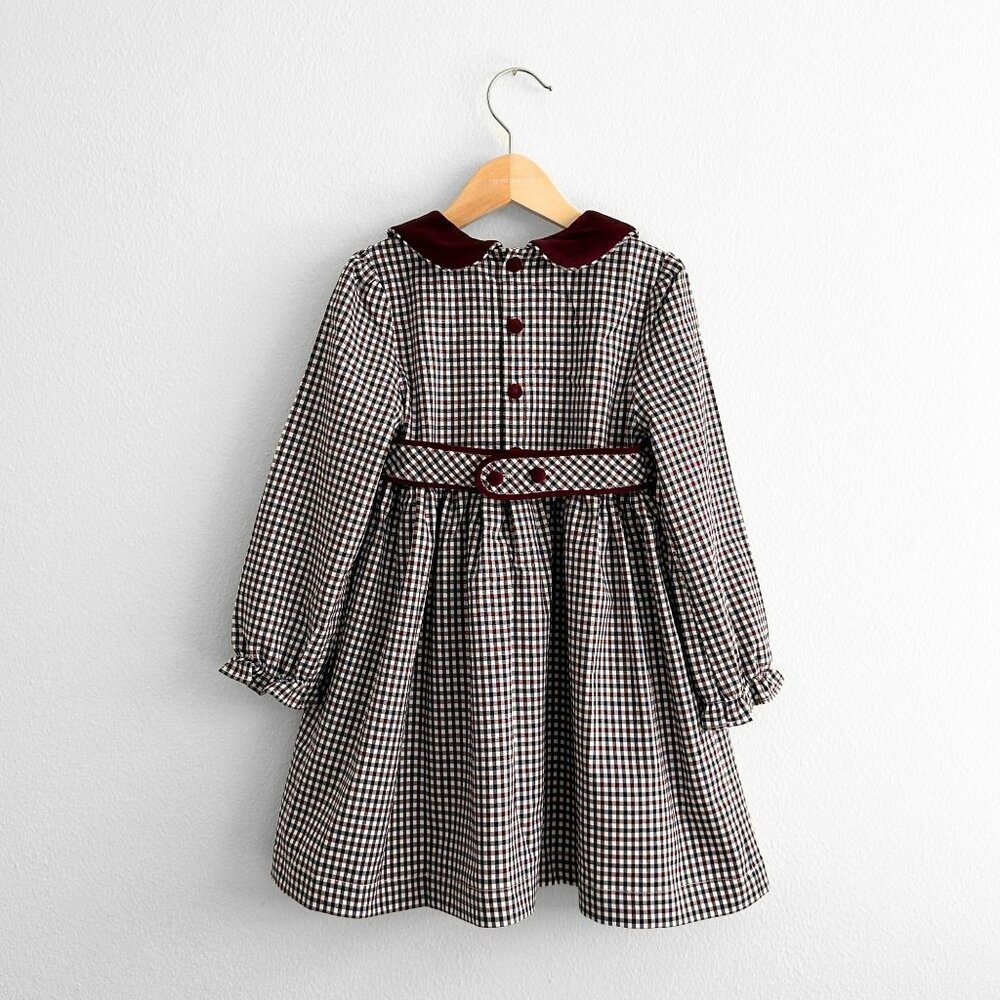 NWT Pretty Girls Long Sleeve Dress Fall Boutique Gingham Burgundy & Navy Blue 4T - Picture 3 of 6